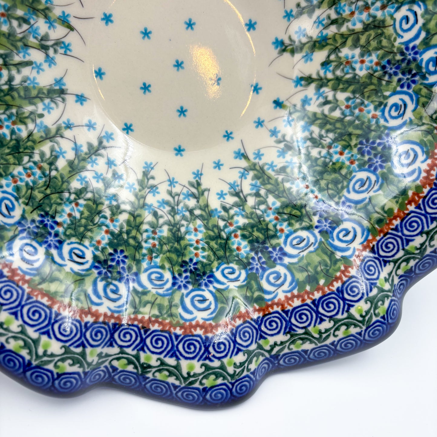 10.4" Wave Bowl. Hand crafted Polish pottery stoneware:  UNIKAT Whispering Ferns Pattern