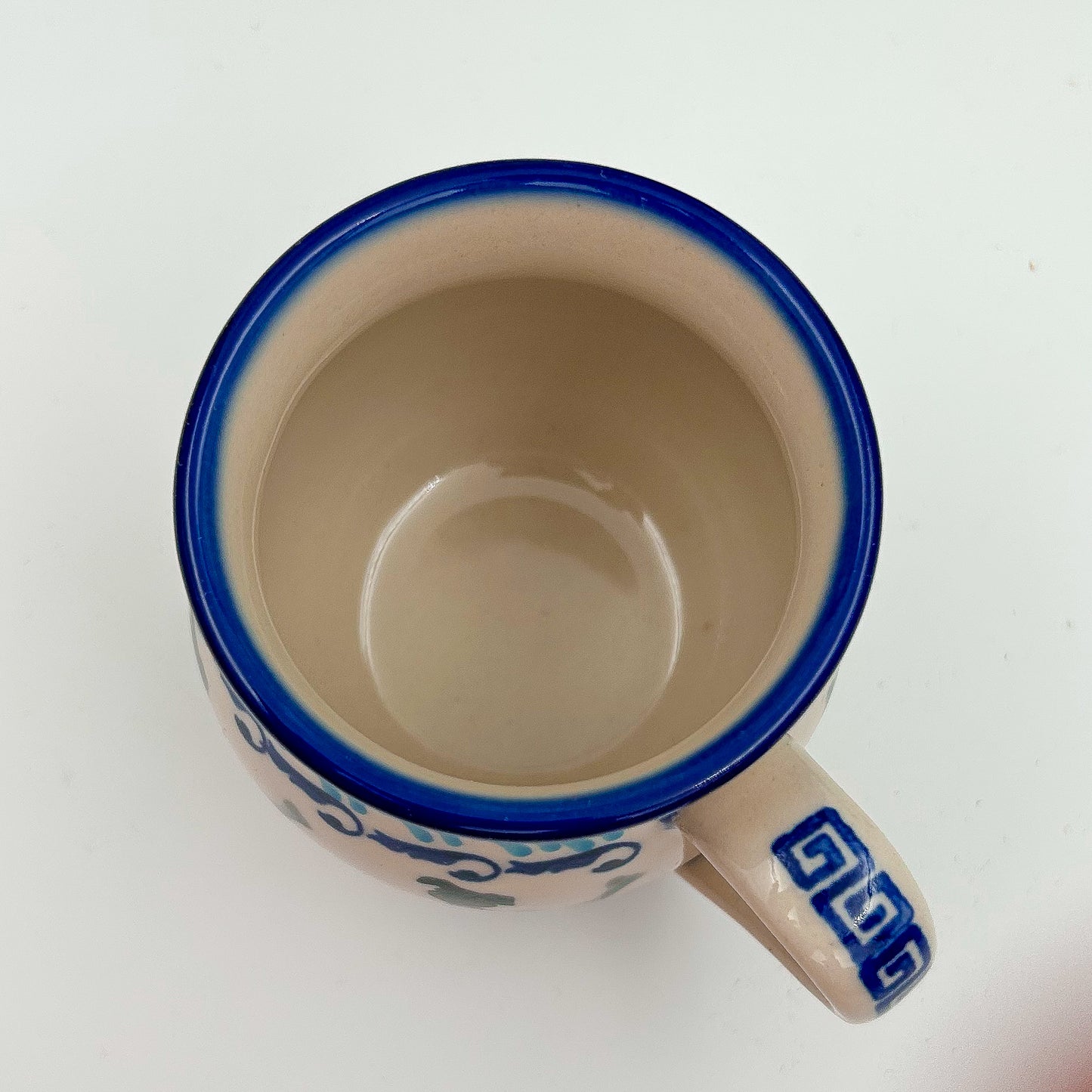 Latte Mug. Handcrafted Polish pottery stoneware: UNIKAT Blue Hydrangea
