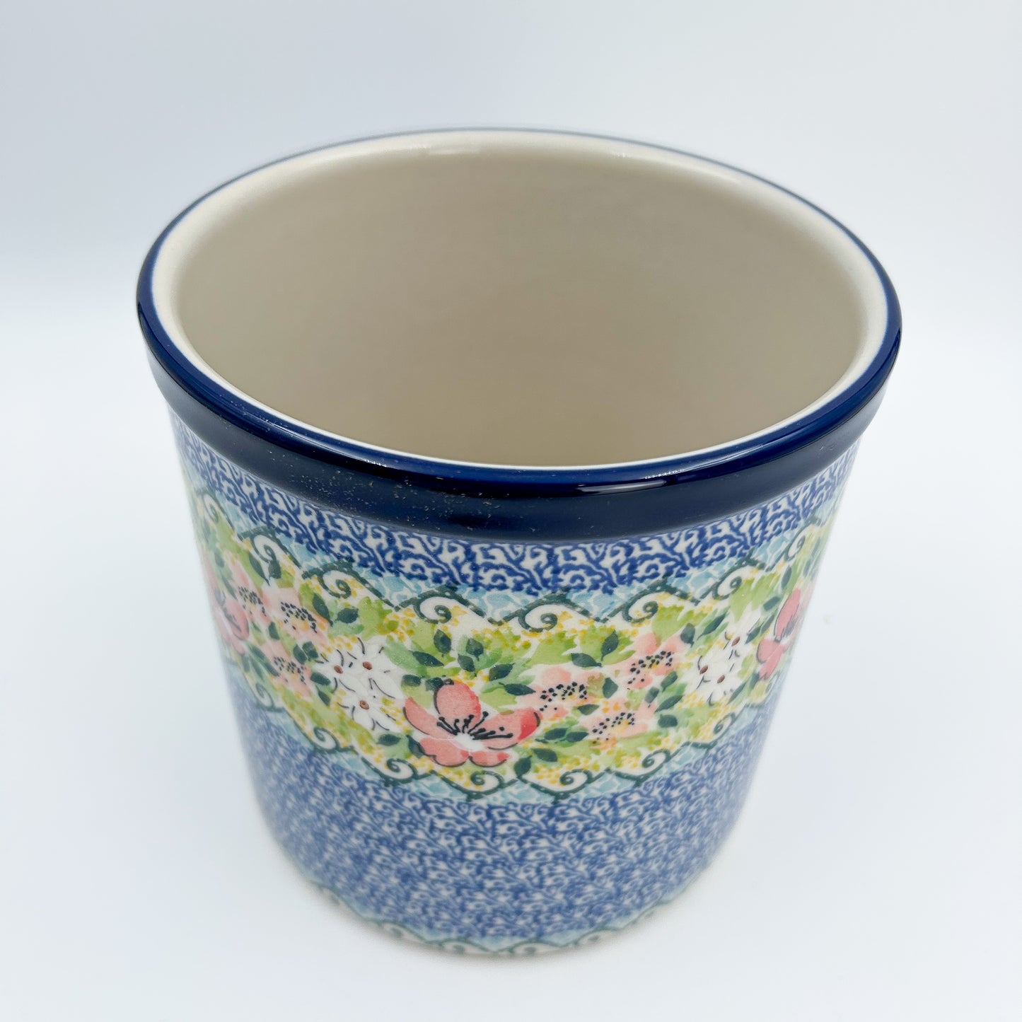 Utensil Jar 6”.  Handmade Polish pottery.  UNIKAT Petal Dance