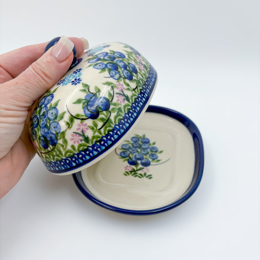 Butter Dish Oval: UNIKAT Blueberry Design