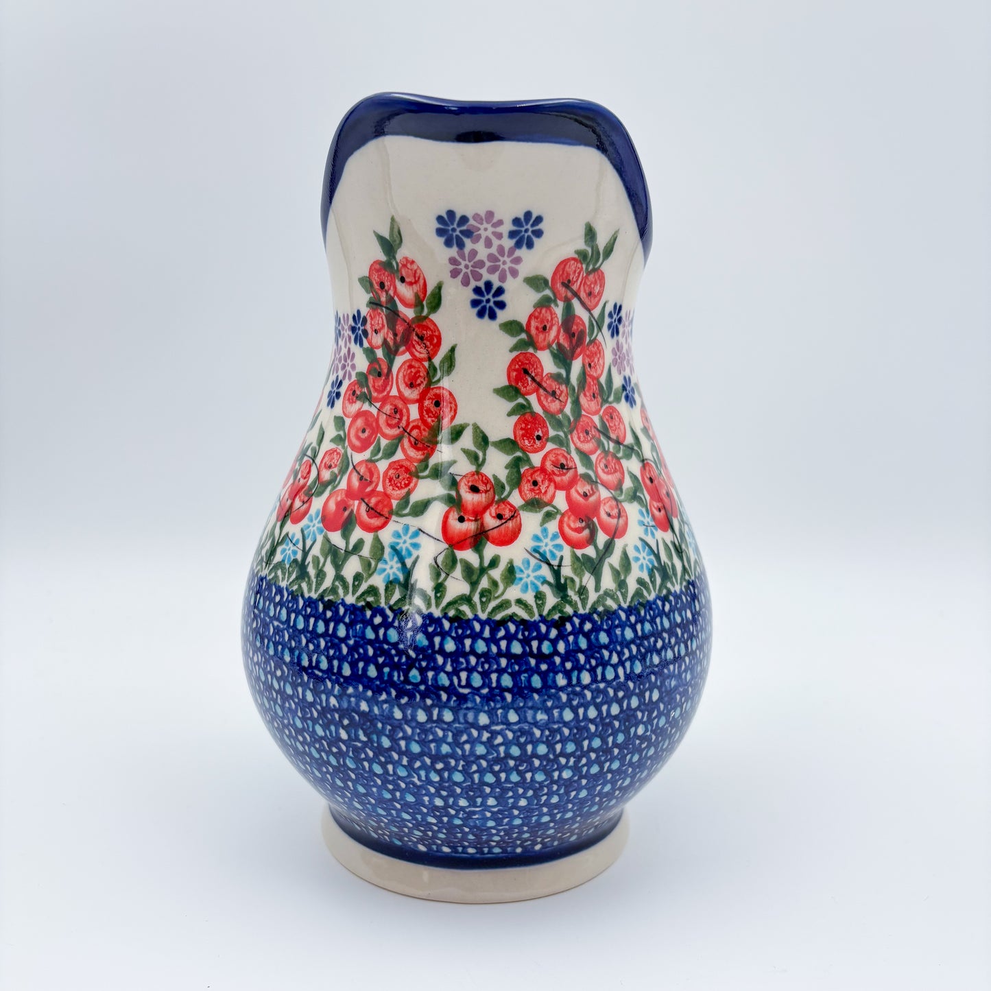 37 oz. Pitcher.  Hand painted Polish pottery stoneware UNIKAT Red Berry