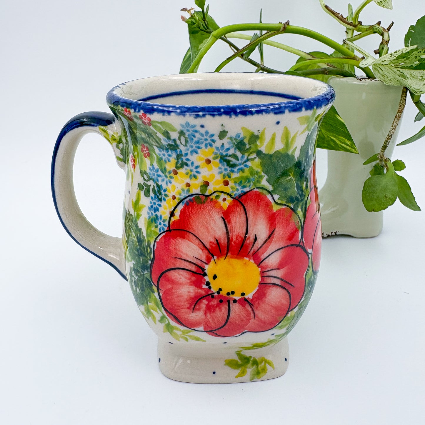 Tulip Mug 10oz. Handcrafted Polish pottery stoneware:  UNIKAT Red Poppy