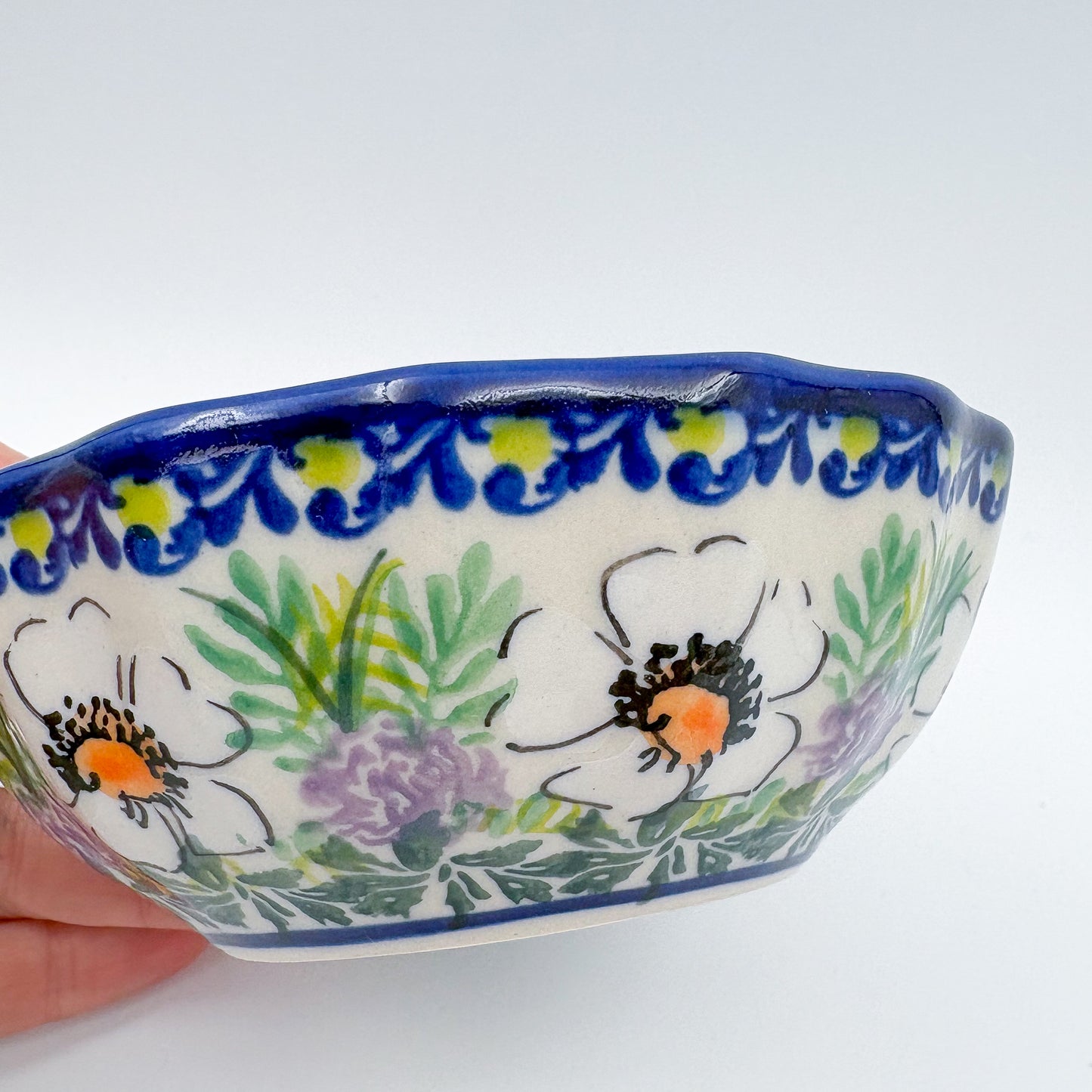 5” Scalloped Bowl.  Hand crafted Polish pottery stoneware:  UNIKAT Primrose