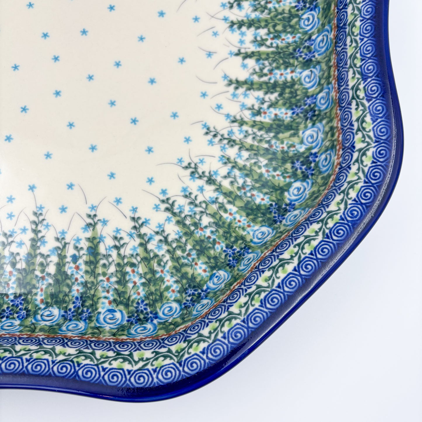 14.5” Clover Platter.  Hand crafted Polish pottery stoneware: UNIKAT Whispering Ferns