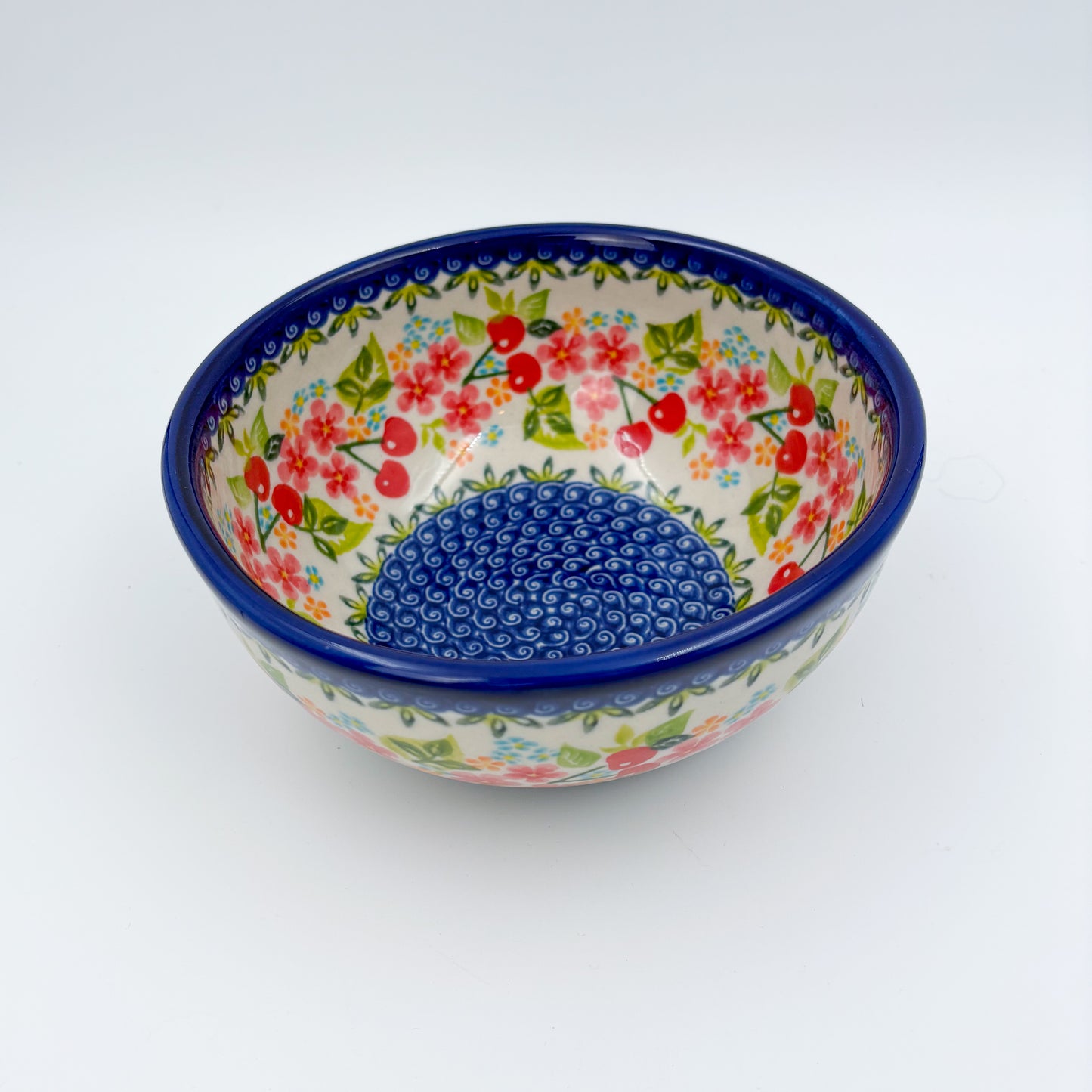6” Bowl.  Hand crafted Polish pottery stoneware:  Cherry Blossom Design