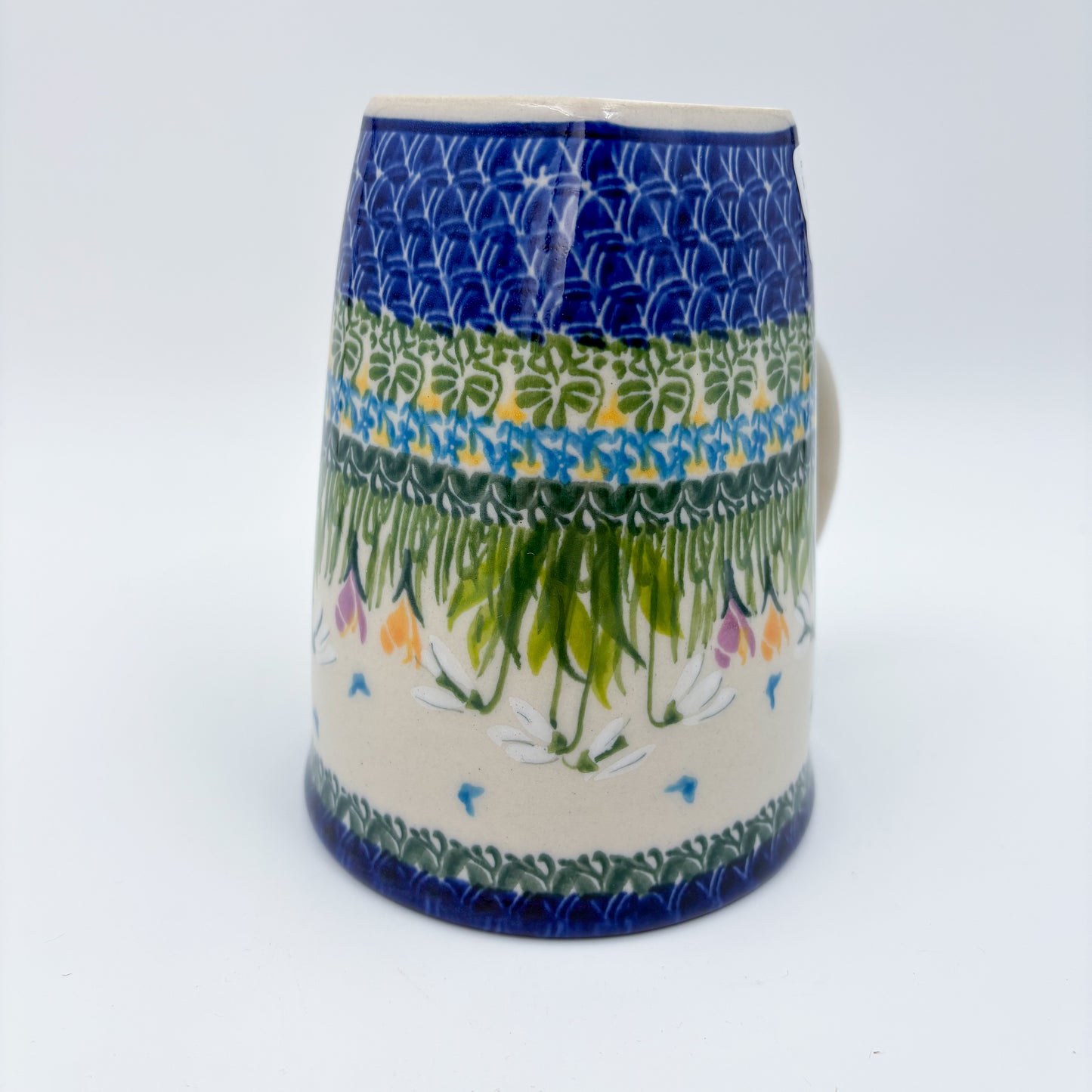 Mug XL 18oz. Handcrafted Polish pottery stoneware:  UNIKAT Snowdrop Garden