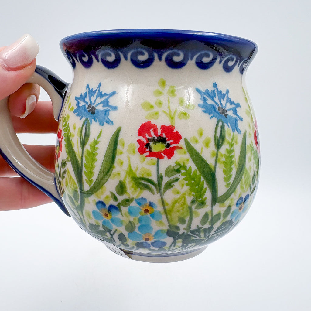 10 oz Bubble Mug. Handcrafted Polish pottery stoneware:  UNIKAT Flower Fields