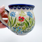 10 oz Bubble Mug. Handcrafted Polish pottery stoneware:  UNIKAT Flower Fields