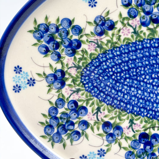 13.5" Oval Tray.  Hand crafted Polish pottery stoneware: UNIKAT Blueberry Design.