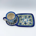 SET Bubble Mug 8 oz with Sandwich Plate . Handcrafted in Poland UNIKAT Blueberry