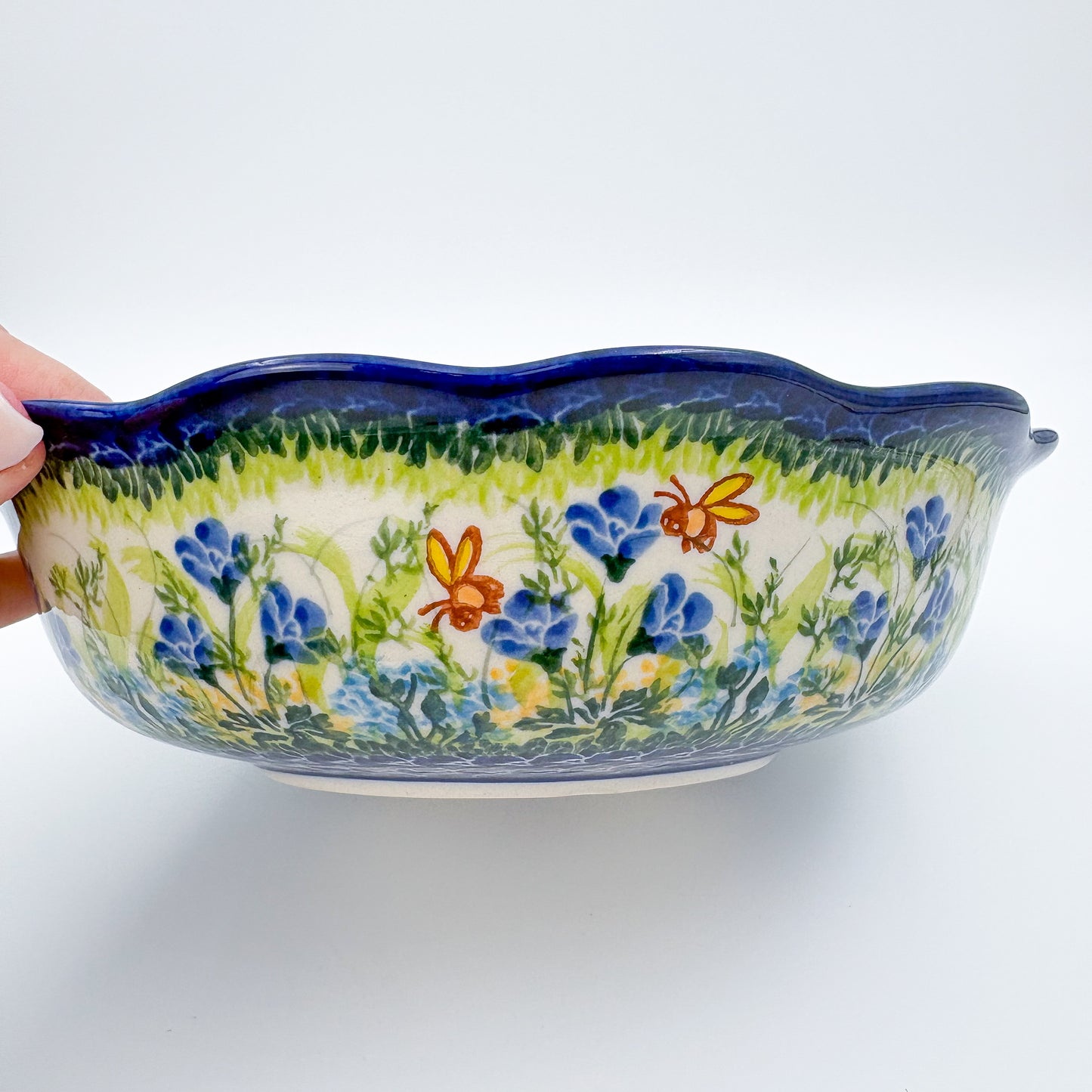 9" Wavy Bowl: UNIKAT Bluebell Meadow Design