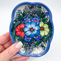 5" Soap Dish.  Handmade Polish pottery.  UNIKAT Forget Me Not Design - Style 2