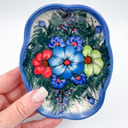 5" Soap Dish.  Handmade Polish pottery.  UNIKAT Forget Me Not Design - Style 2