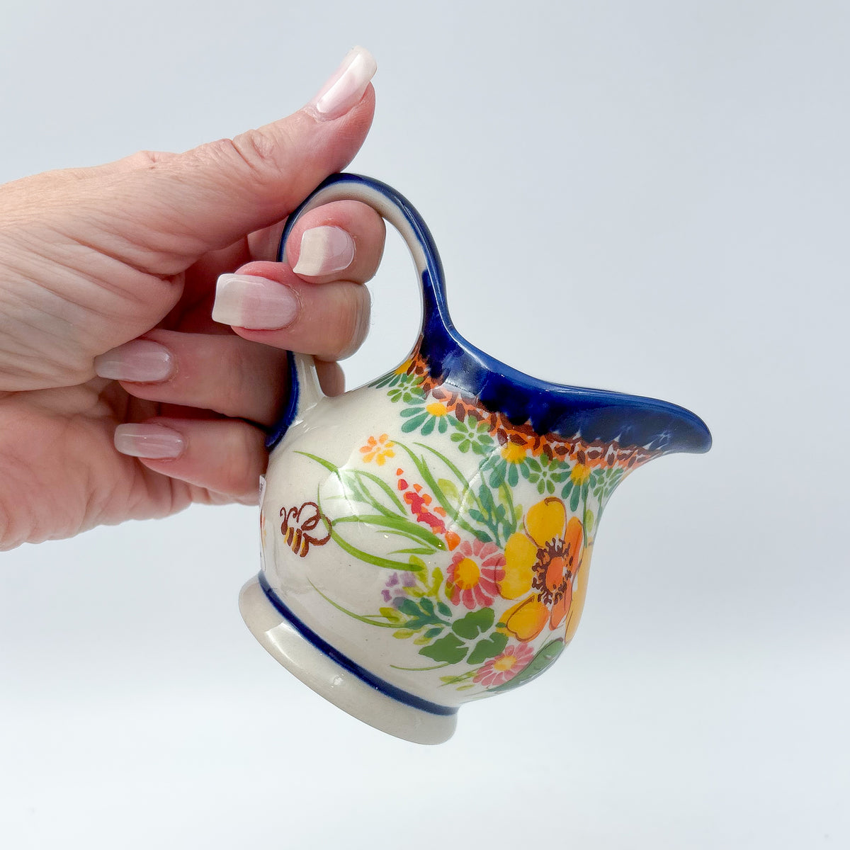 6 oz Kubus Creamer. Handcrafted in Poland UNIKAT Orange Poppy