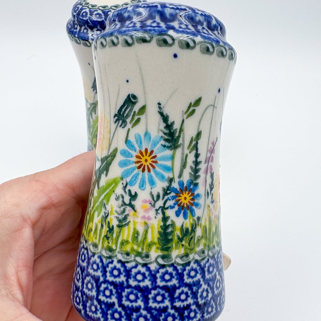 5” Salt and Pepper Shakers.  Handmade Polish pottery.  UNIKAT Wildflower Meadow