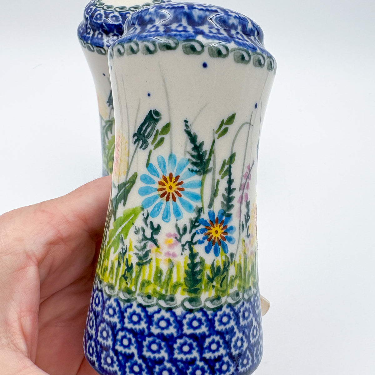 5” Salt and Pepper Shakers.  Handmade Polish pottery.  UNIKAT Wildflower Meadow