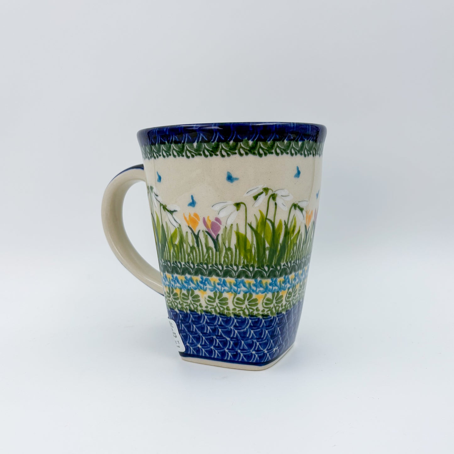 Mug XL 18oz. Handcrafted Polish pottery stoneware:  UNIKAT Snowdrop Garden
