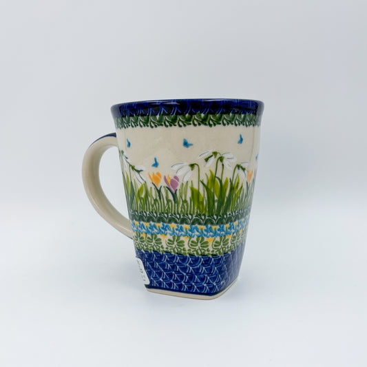 Mug XL 18oz. Handcrafted Polish pottery stoneware:  UNIKAT Snowdrop Garden
