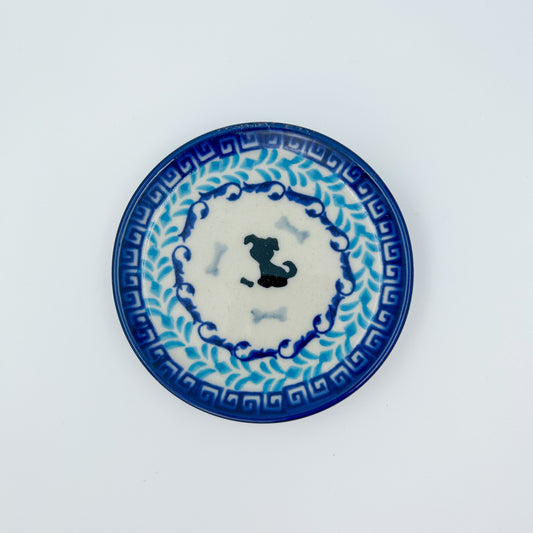 4” puppy plate is a handmade by talented Polish artisans. This small roundpuppy plate is a dachshund image is simple adorable. 4" Round Ceramika Bona Company