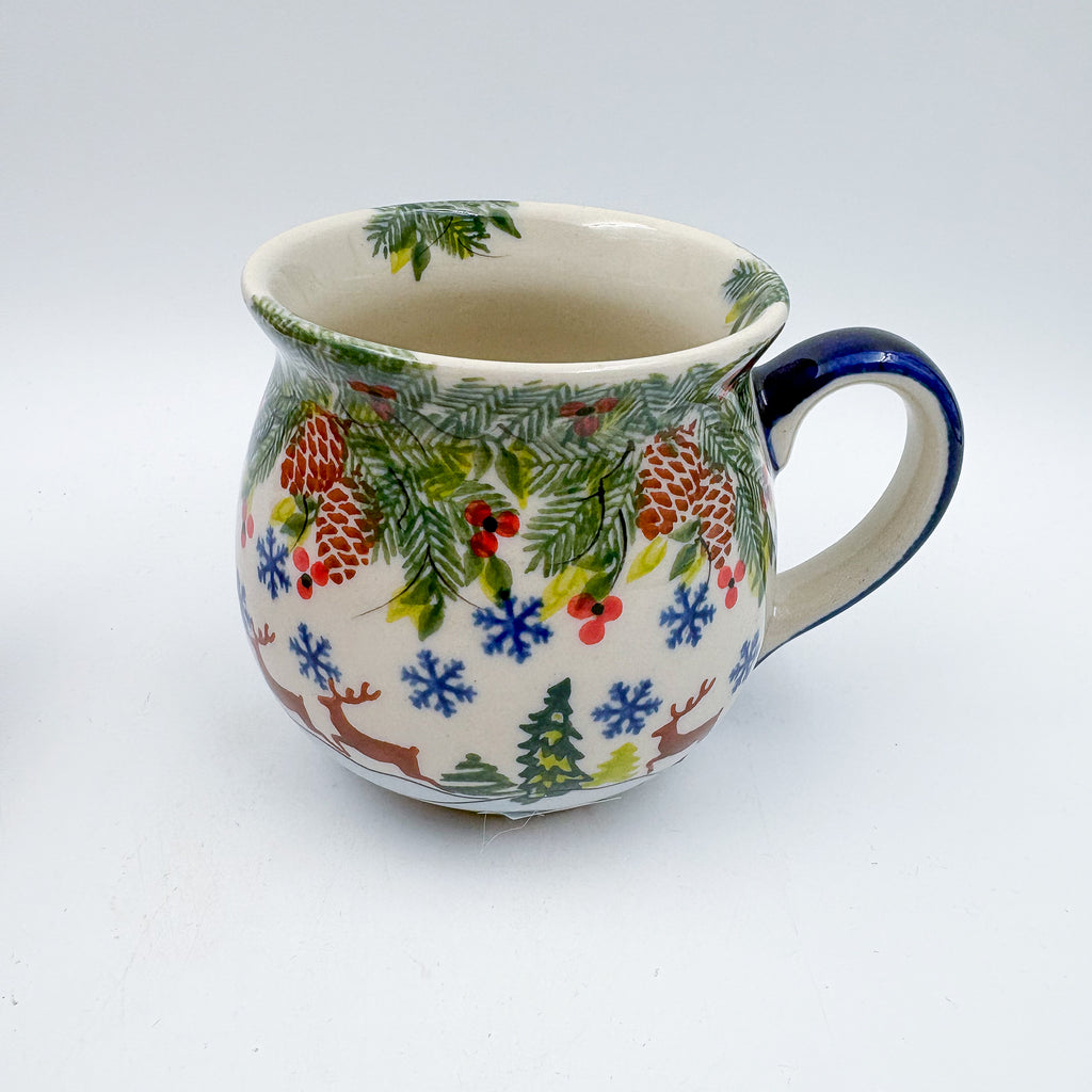 10 oz Bubble Mug. Handcrafted Polish pottery stoneware:  UNIKAT Reindeer Bliss