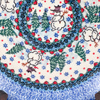 9” Plate.  Hand crafted Polish pottery stoneware: UNIKAT Dancing Snowman