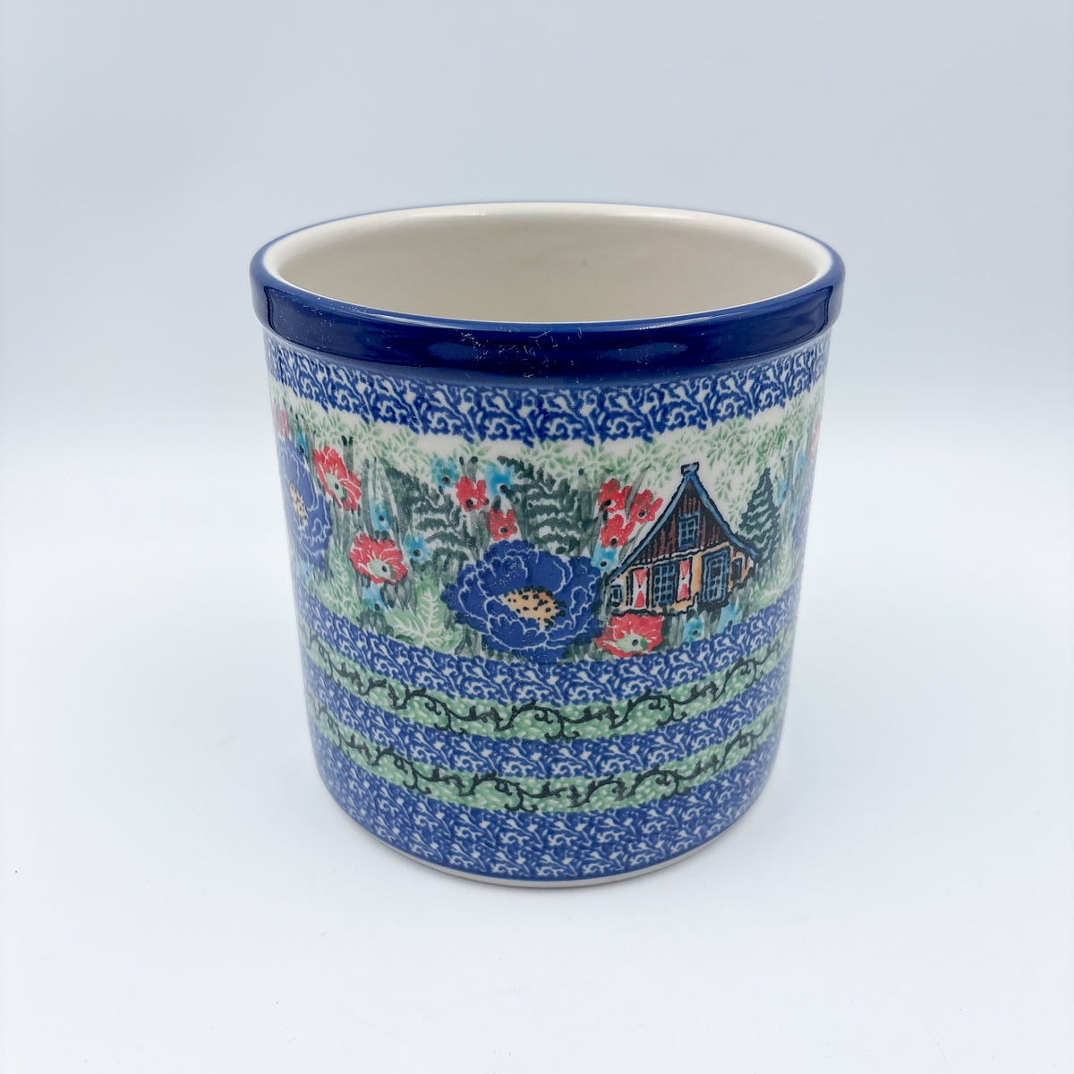 Utensil Jar 6”.  Handmade Polish pottery.  UNIKAT Poppy Chalet