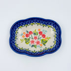 5" Soap Dish.  Handmade Polish pottery.  UNIKAT Cherry Blossom Pattern