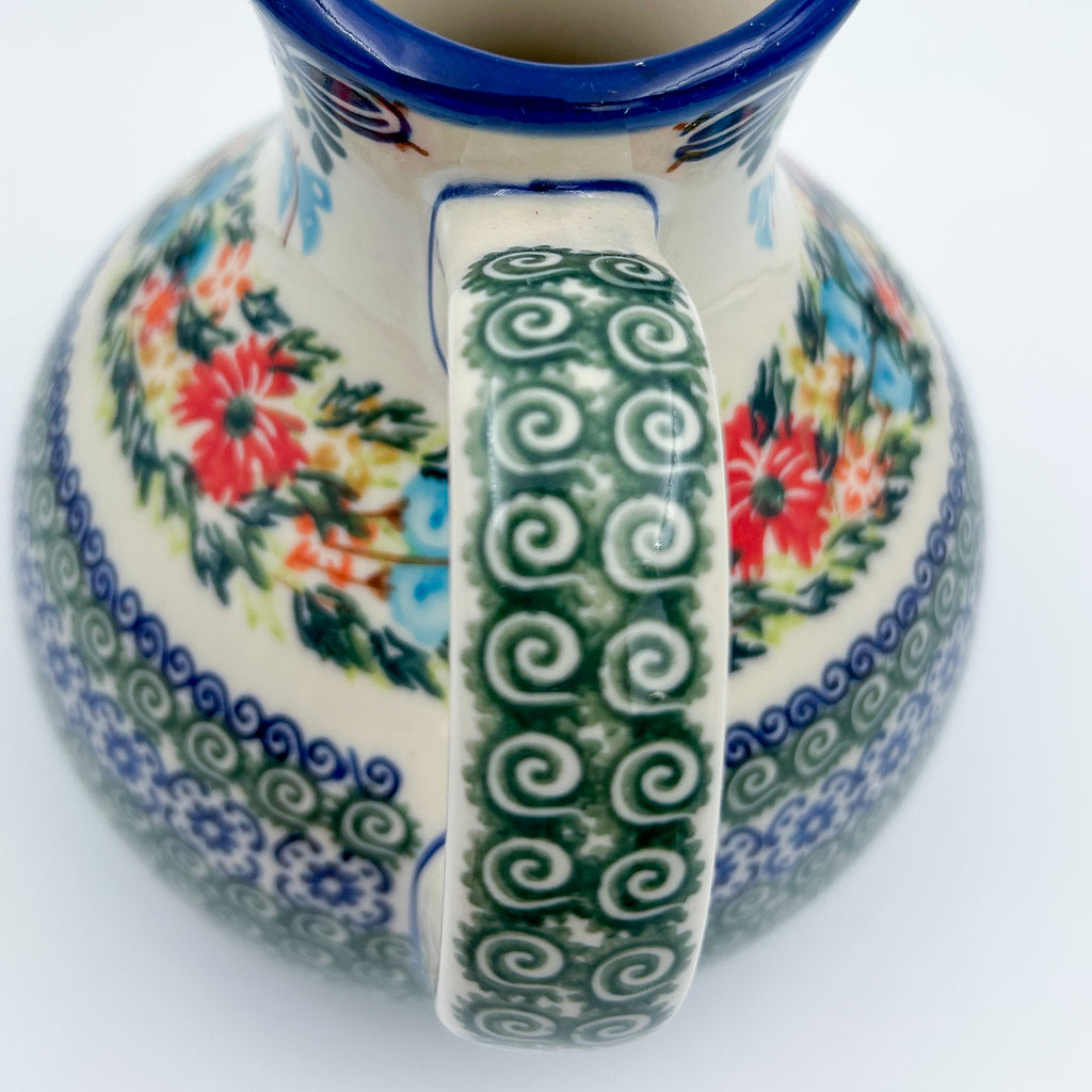 5 cup. Pitcher.  Hand painted Polish pottery stoneware.  UNIKAT Ring of Flowers