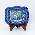 8” Baker Handmade in Poland.  UNIKAT Bold Blue Poppies Design