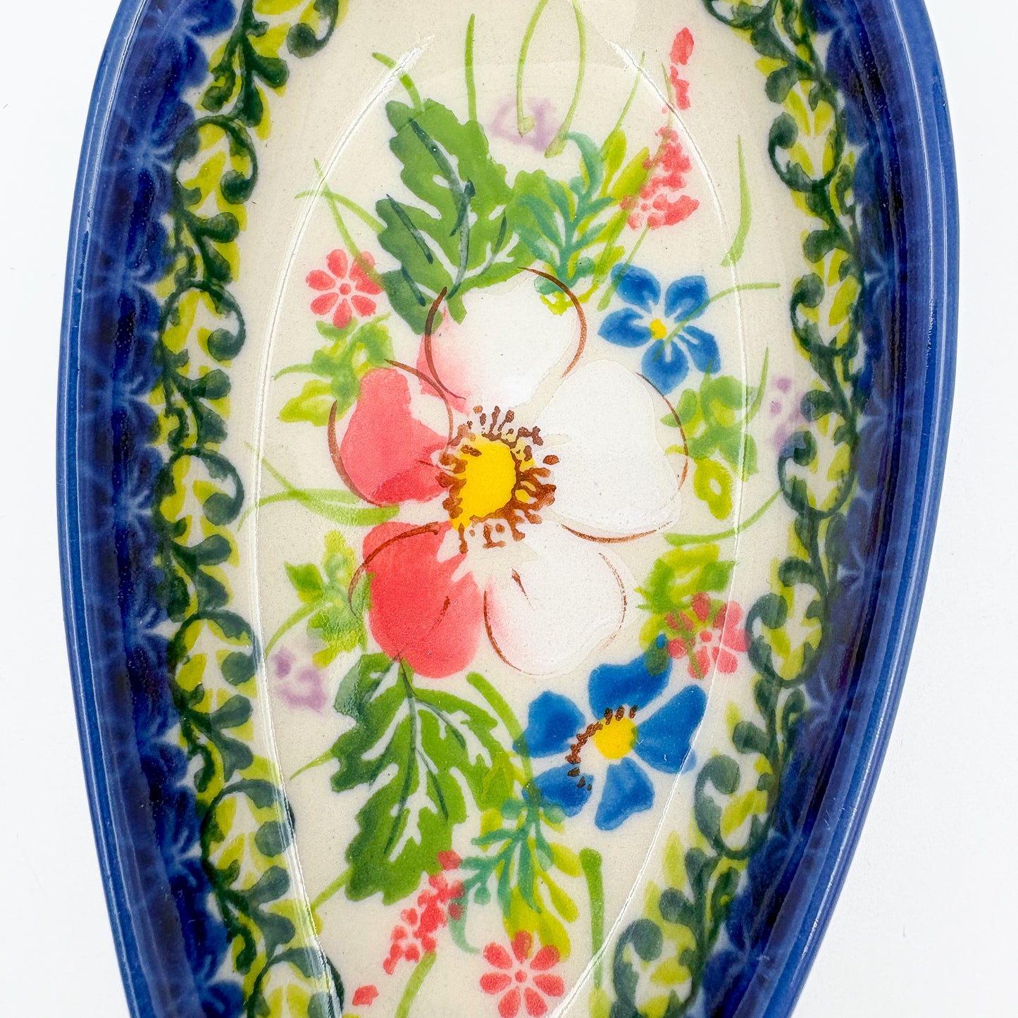 Spoon Rest 5”.  Handmade Polish pottery.  UNIKAT Pink Ruffle