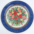 10.5” Plate.  Hand crafted Polish pottery stoneware: UNIKAT Red and Yellow Flowers Design