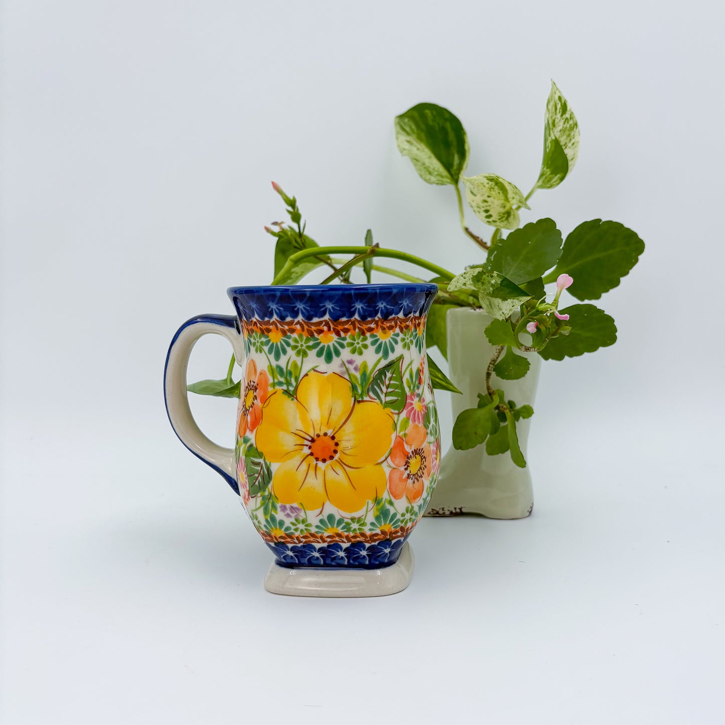 Tulip Mug 10oz. Handcrafted Polish pottery stoneware:  UNIKAT Spring Rose
