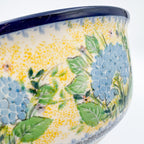 9” Serving Bowl.  Hand crafted Polish pottery stoneware: UNIKAT Blue Hydrangea Design