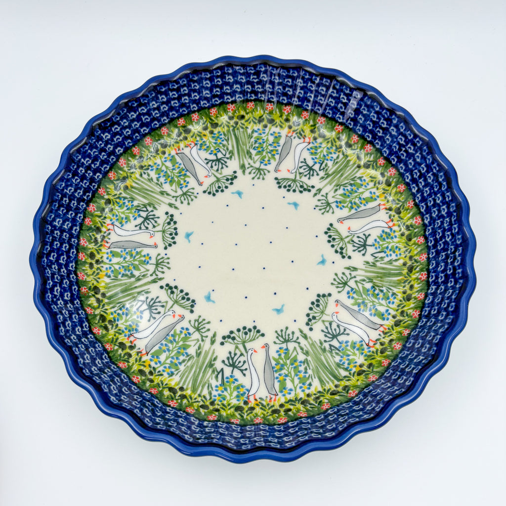 9.6” Pie Baker Handmade in Poland.  UNIKAT Ducks on the Run