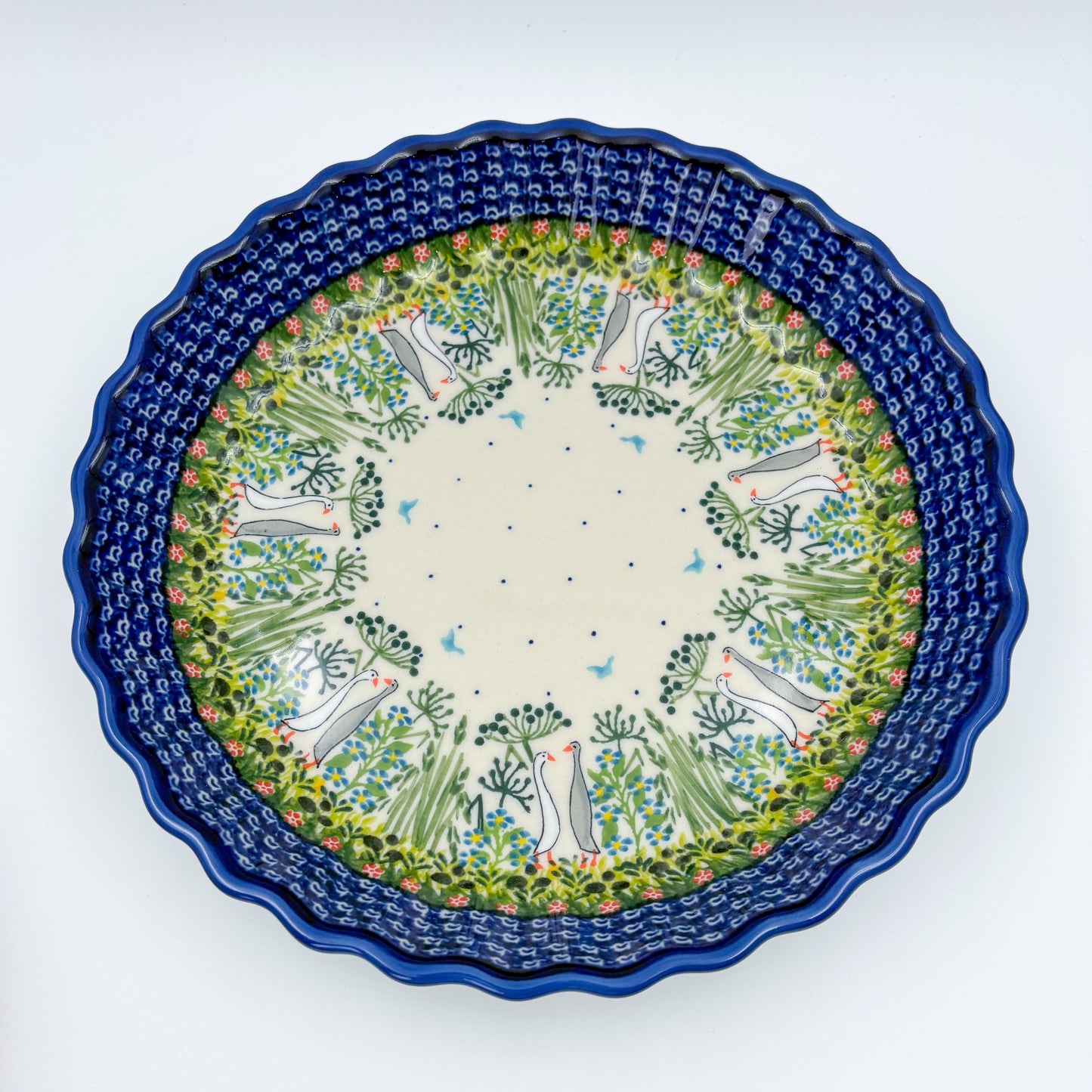 9.6” Pie Baker Handmade in Poland.  UNIKAT Ducks on the Run