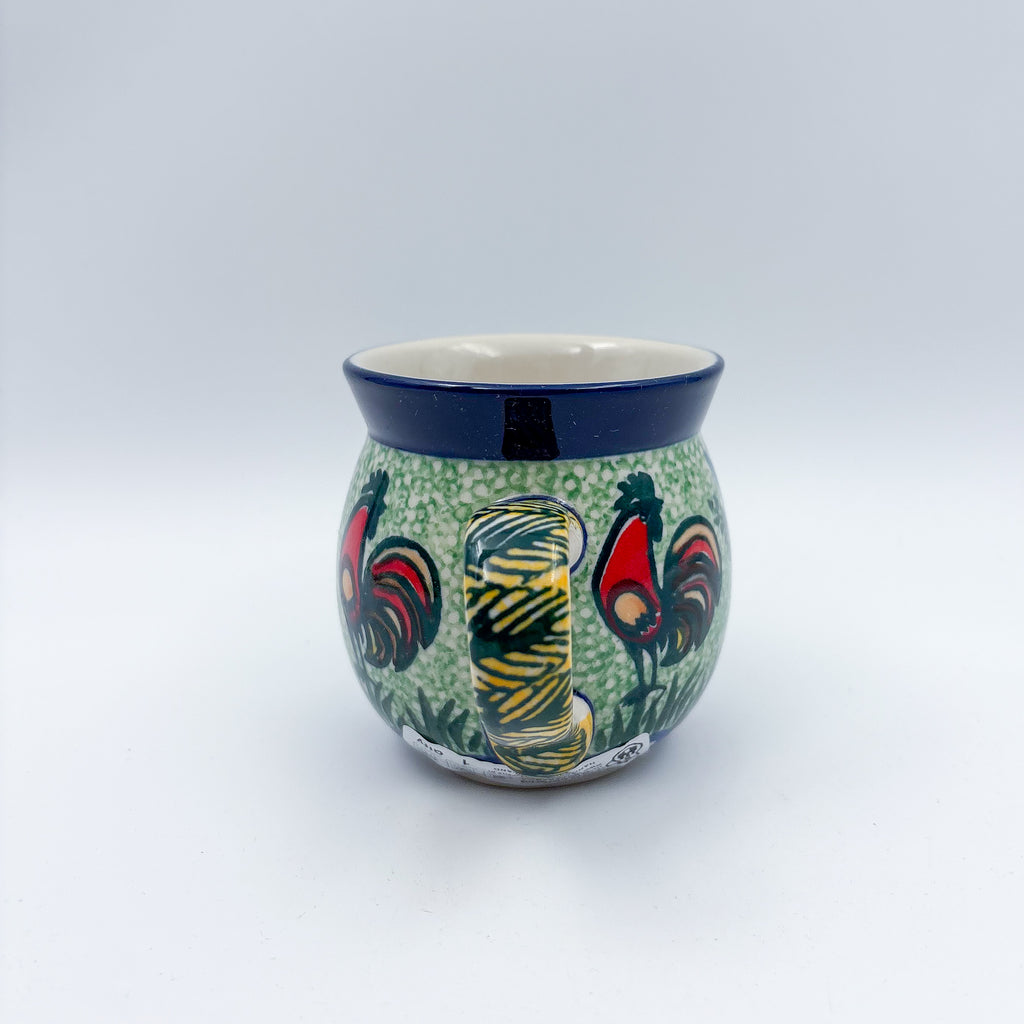 Rooster Parade bubble mug on white background, straight-on front view