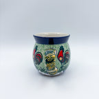 Rooster Parade bubble mug on white background, straight-on front view