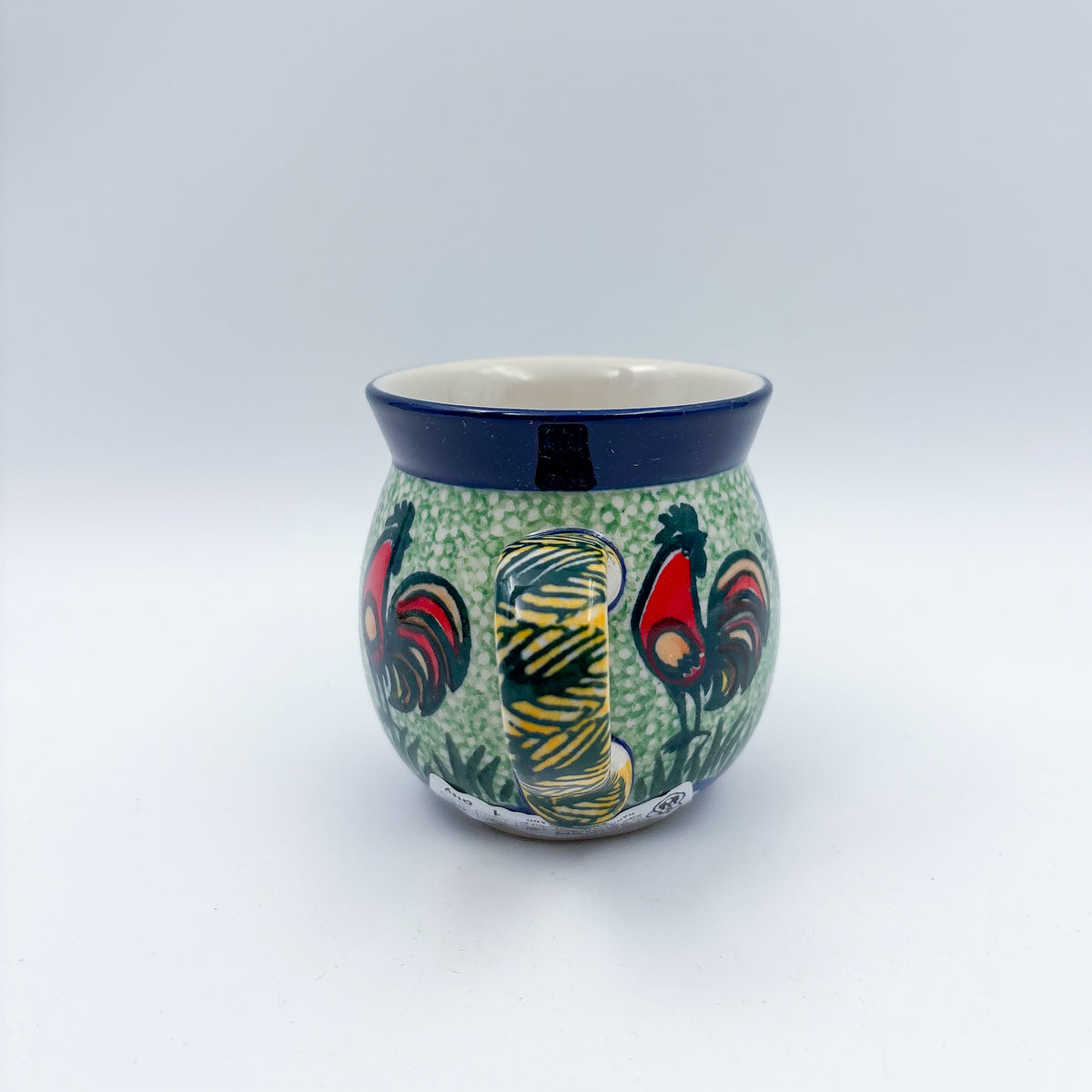 Rooster Parade bubble mug on white background, straight-on front view