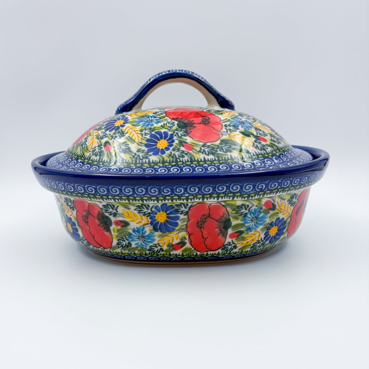 10” Baker Jacek with Lid Handmade in Poland.  UNIKAT Garden Poppy