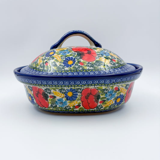 10” Baker Jacek with Lid Handmade in Poland.  UNIKAT Garden Poppy