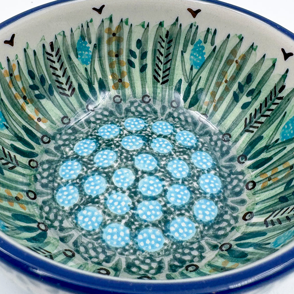 5” Bowl.  Hand crafted Polish pottery stoneware: UNIKAT Green Prairie Design