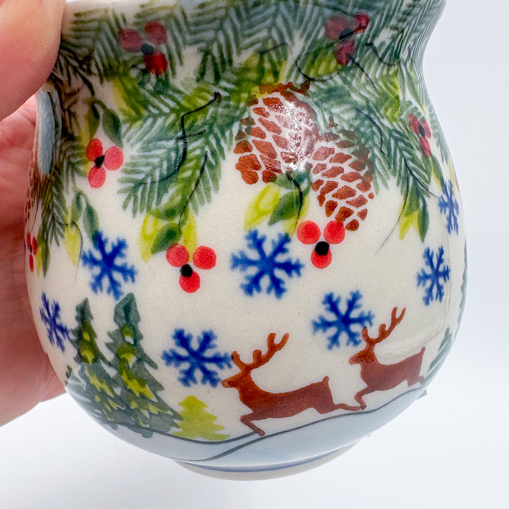 10 oz Bubble Mug. Handcrafted Polish pottery stoneware:  UNIKAT Reindeer Bliss