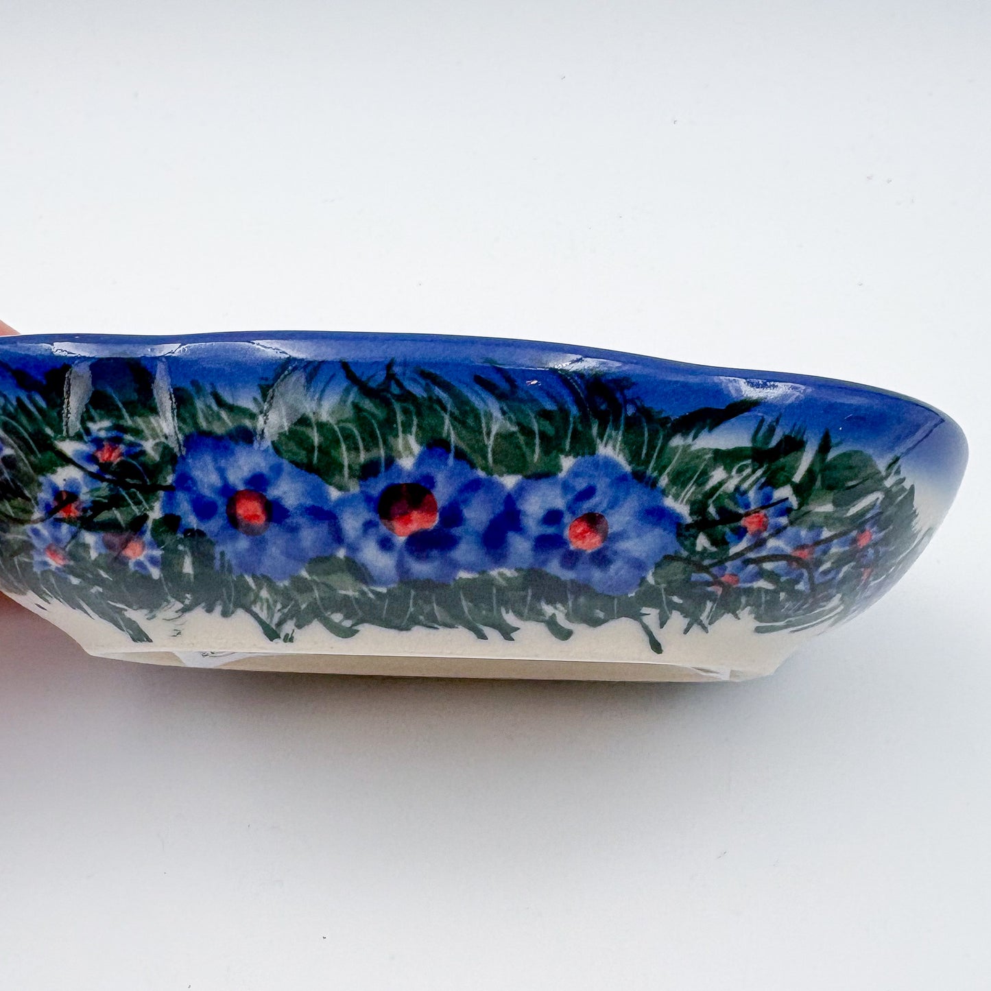 5" Soap Dish.  Handmade Polish pottery.  UIKAT Forget Me Not Design