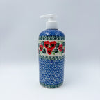 Soap Dispenser 7"  Handmade Polish pottery.  UNIKAT  Delicate Red Flowers Design