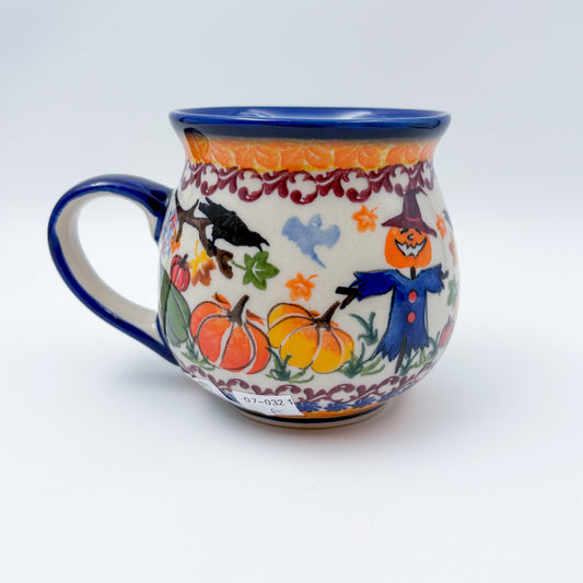17 oz Bubble Mug XL. Handcrafted Polish pottery stoneware:  UNIKAT Pumpkin Scarecrow