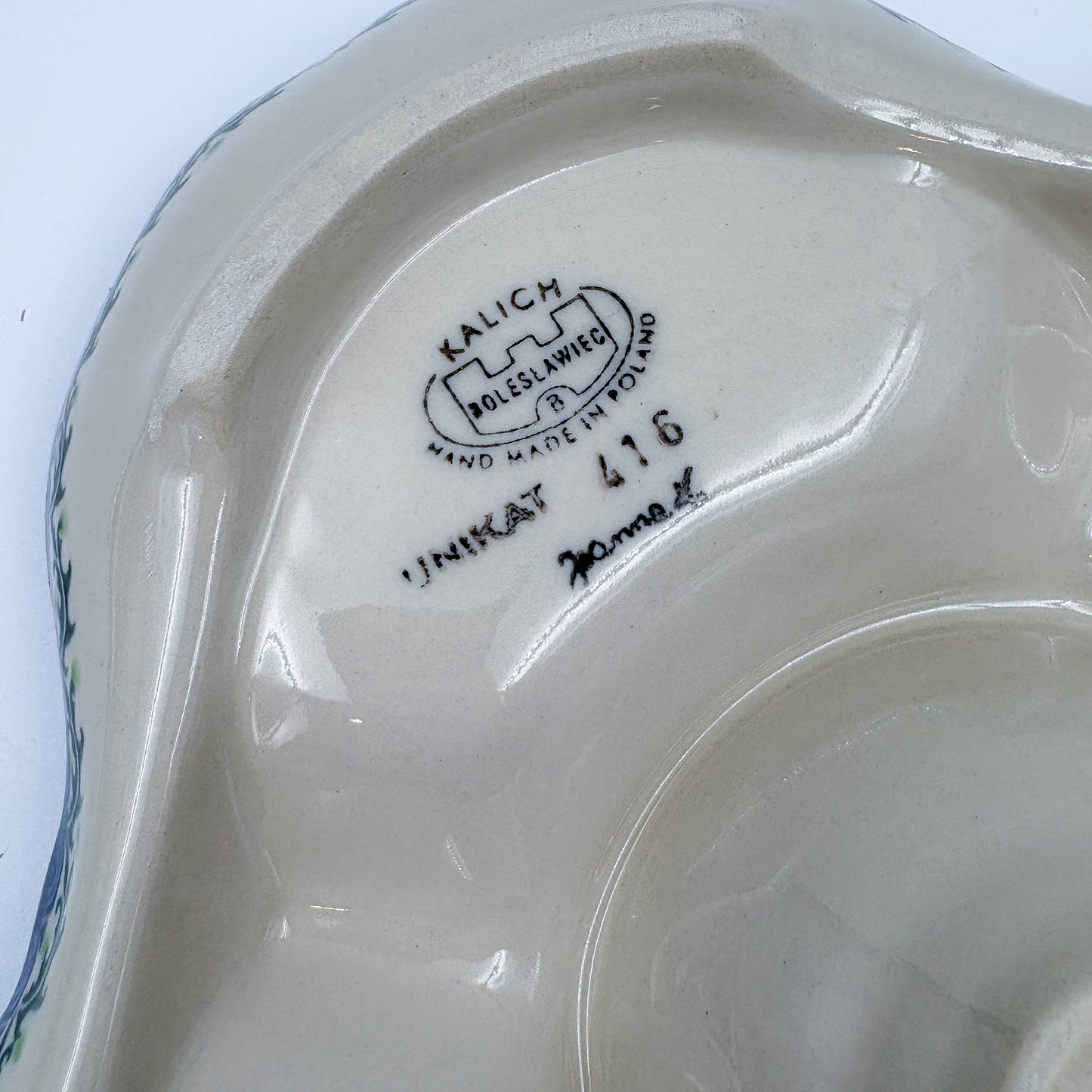 11" Divided Platter with Center Bowl.  Hand crafted Polish pottery stoneware: UNIKAT Whispering Ferns
