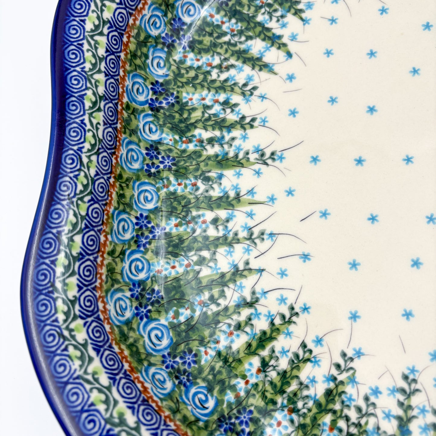 14.5” Clover Platter.  Hand crafted Polish pottery stoneware: UNIKAT Whispering Ferns