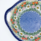 Close-up of handle and floral wreath on Cottage Garden handled bowl