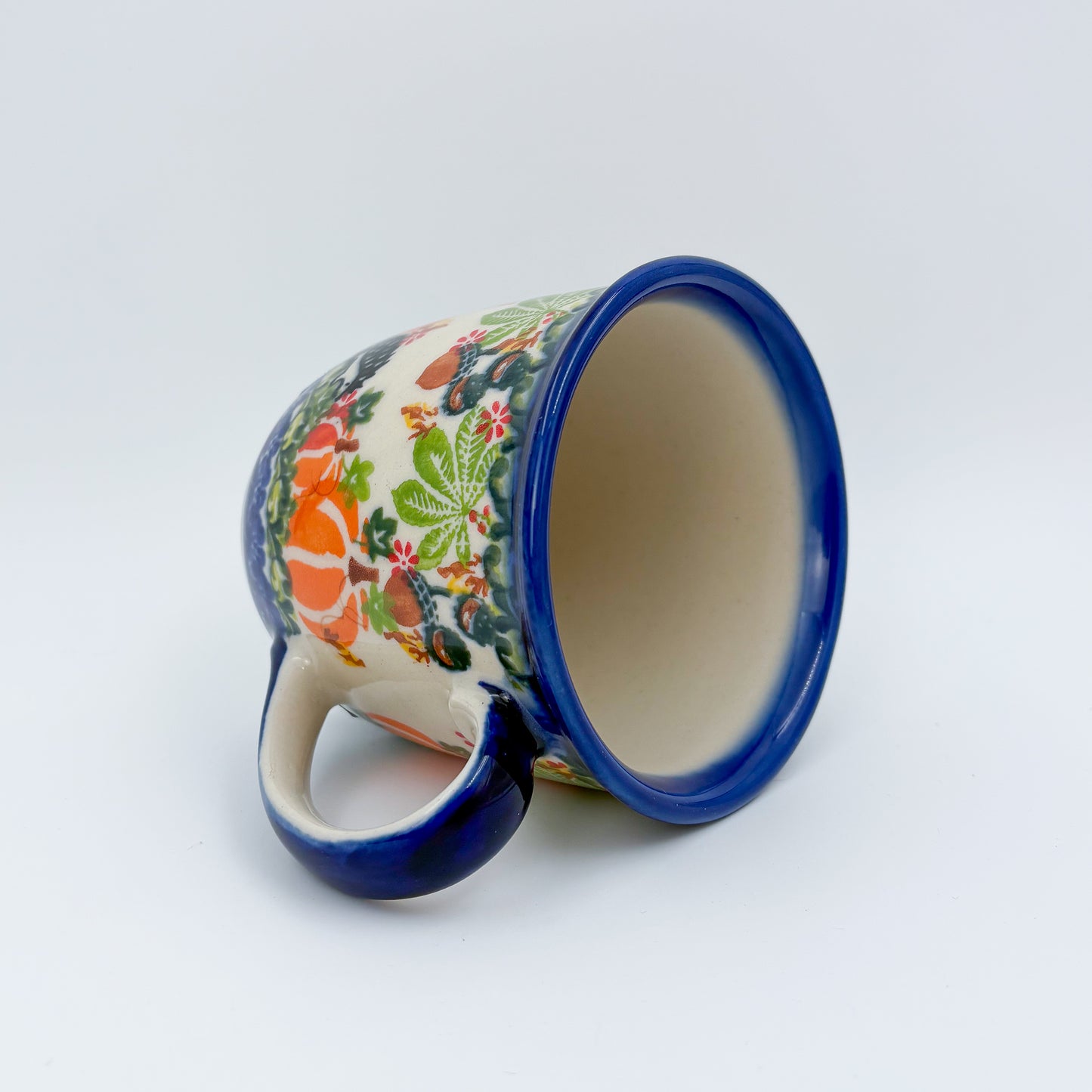 14 oz Viking Mug. Handcrafted Polish pottery stoneware:  UNIKAT Hedgehog and Pumpkins