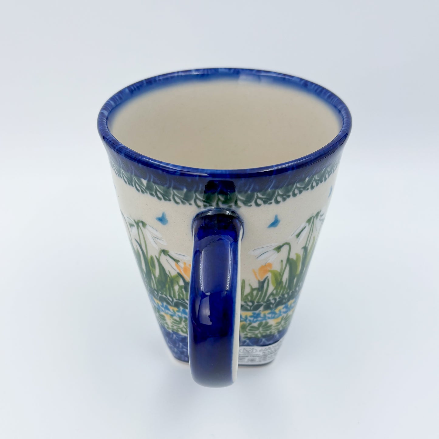 Mug XL 18oz. Handcrafted Polish pottery stoneware:  UNIKAT Snowdrop Garden